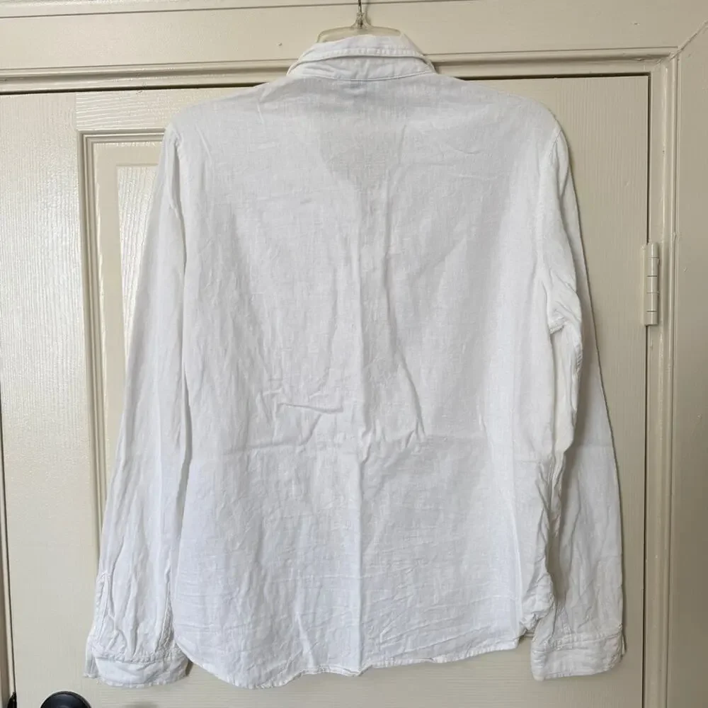 Orvis White Linen Button Down Shirt Women's Size Medium